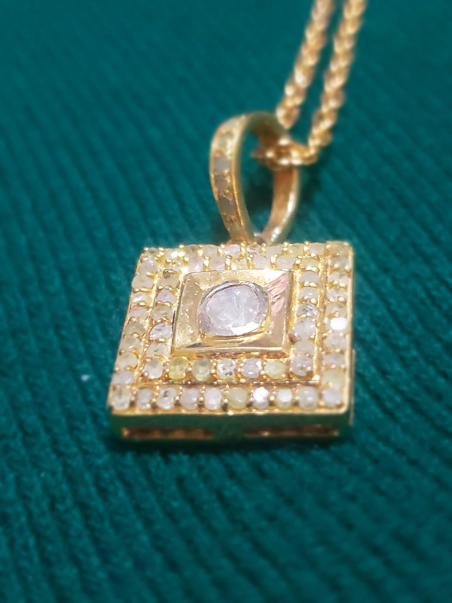 Diamond Paved Gold Square Pendant Necklace