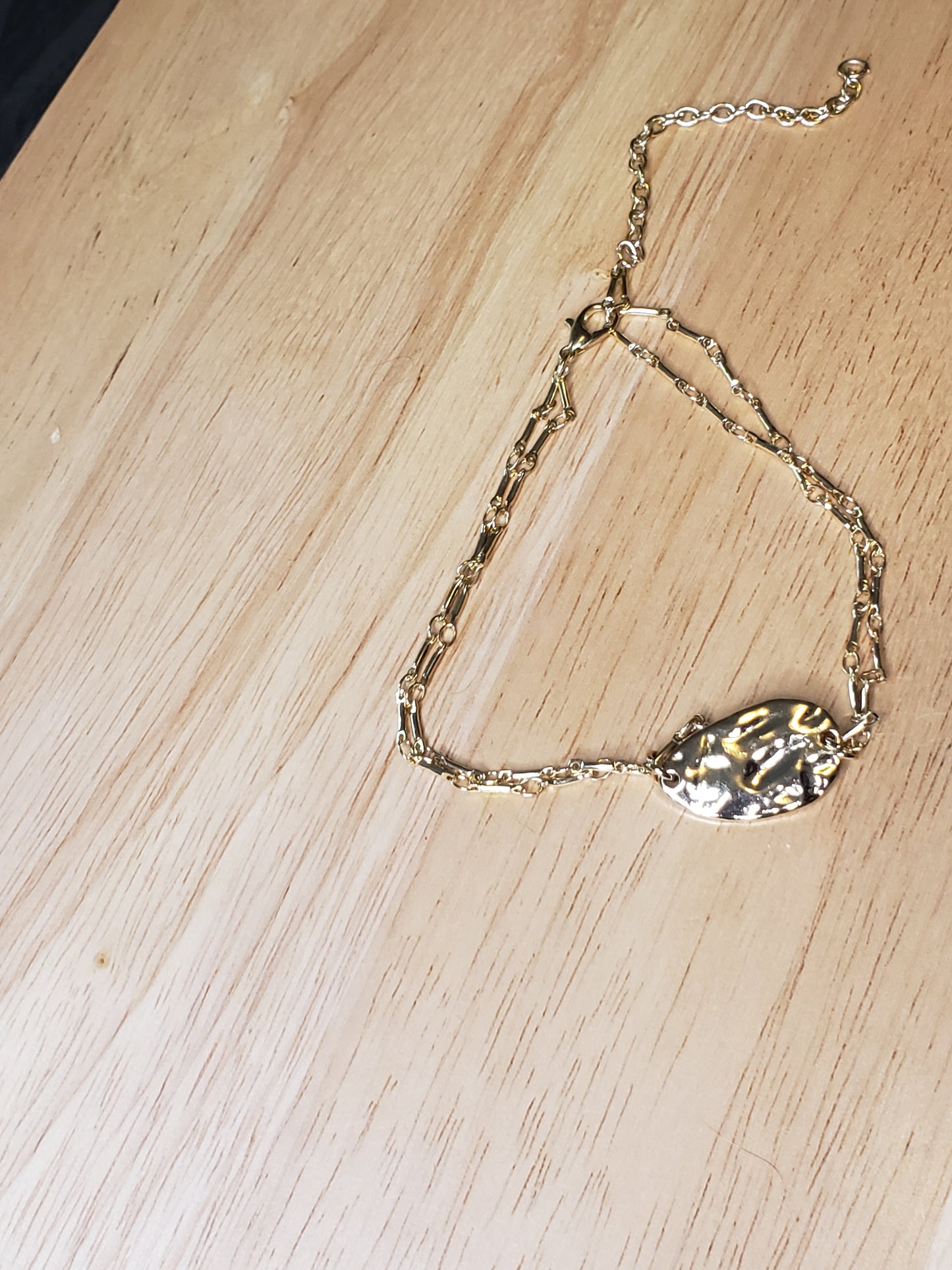 Minimalist Gold Hammered Charm Bracelet