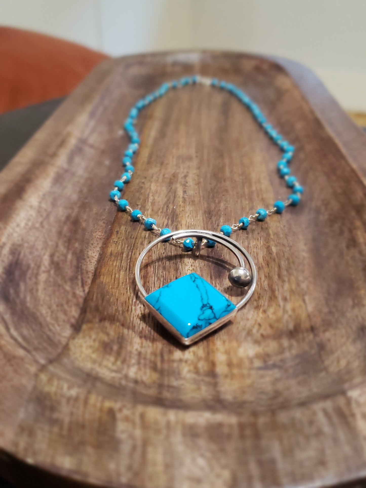 Turquoise Sterling Circle Pendant Necklace