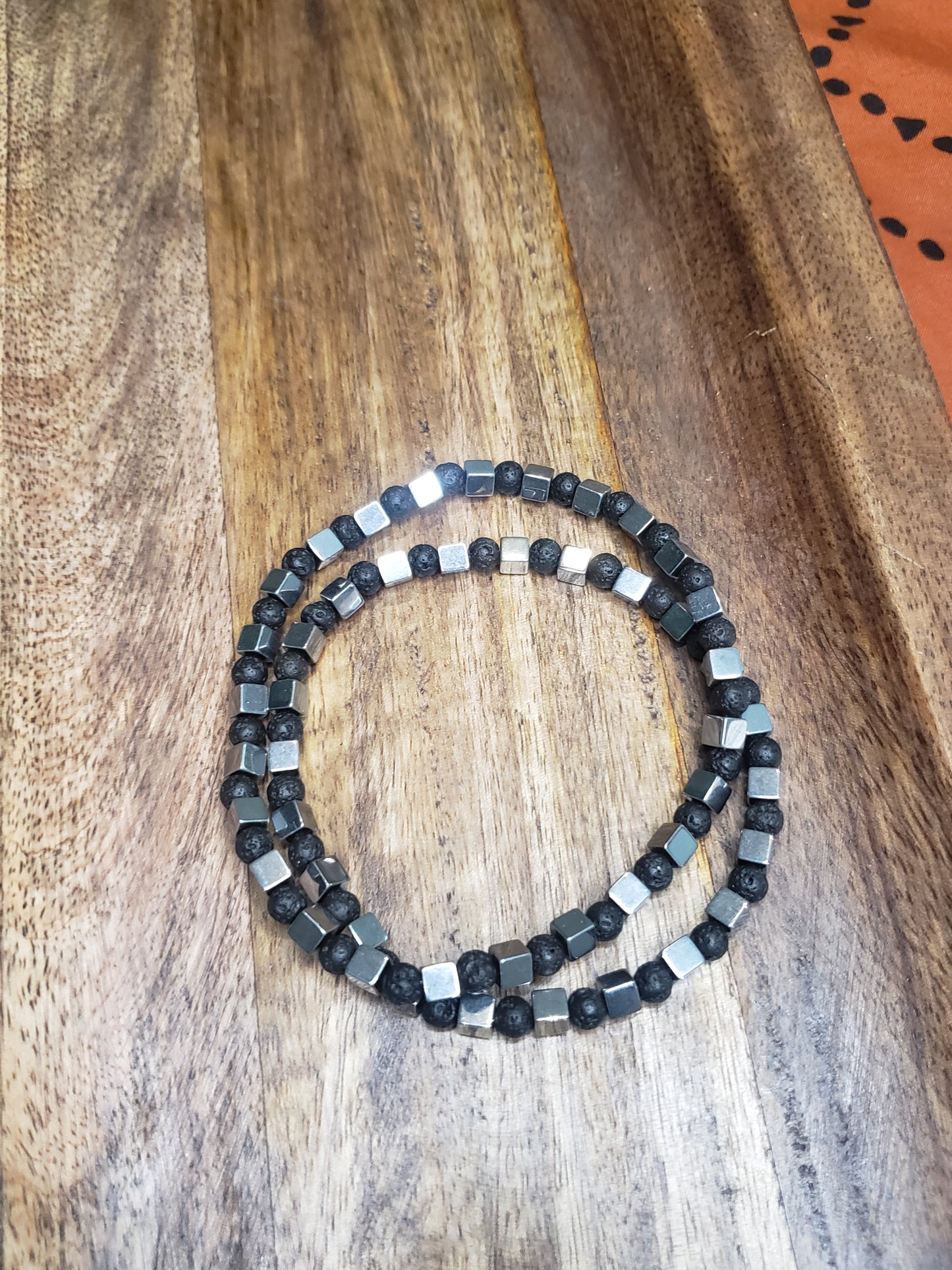 “Strata” – Lava Stone & Hematite Cube Bracelet