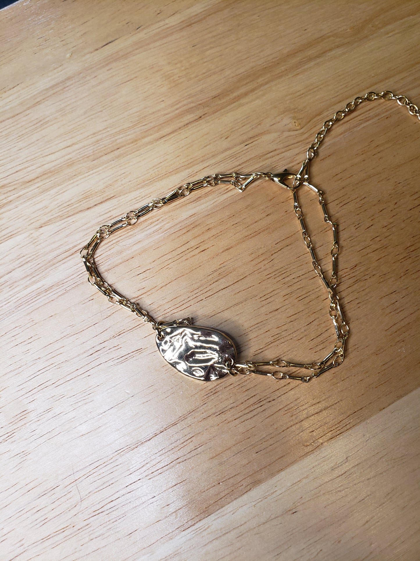 Minimalist Gold Hammered Charm Bracelet