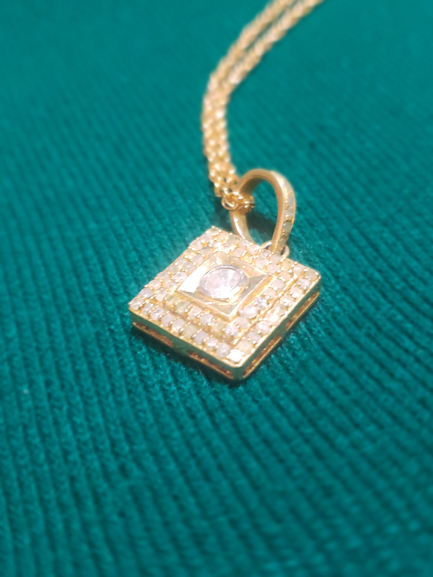 Diamond Paved Gold Square Pendant Necklace