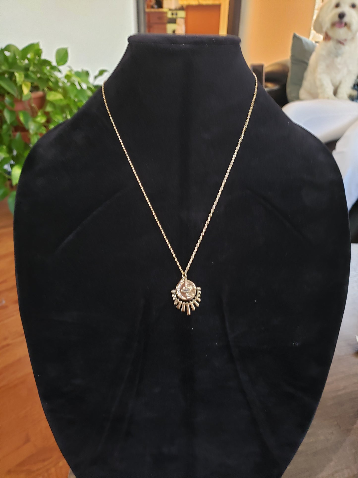 Gold Micropaved Sun and Moon Evil Eye Necklace