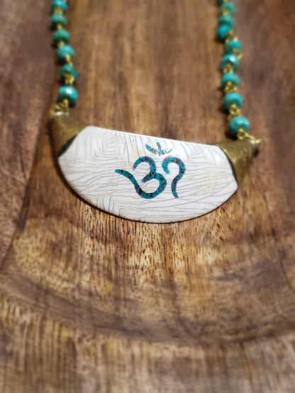 Tibetan Om Pendant Necklace with Turquoise Beads