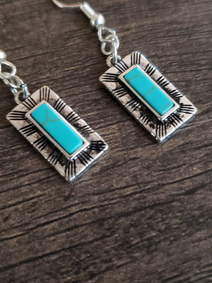 Silver Bohemian Turquoise Pendant Earrings