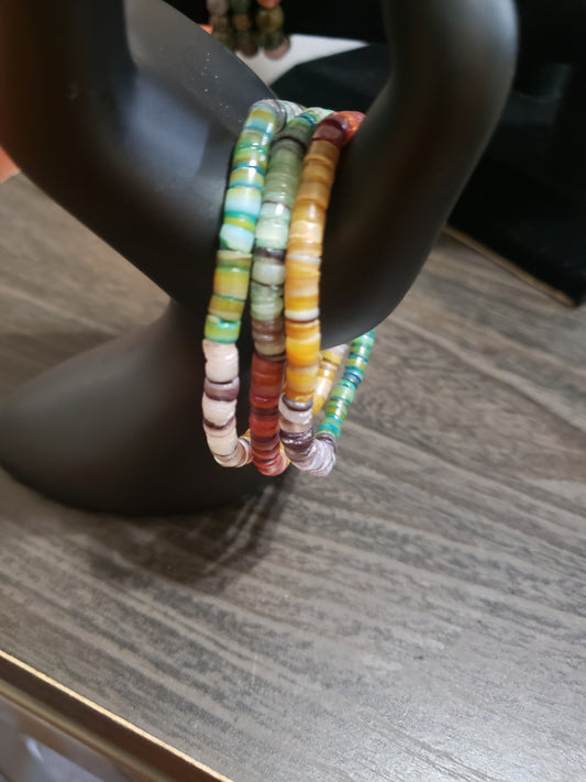 Multicolored Dyed Shell Heishi Bead Bracelet Set