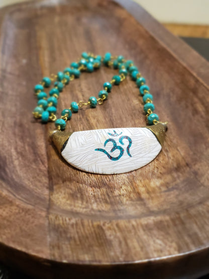 Tibetan Om Pendant Necklace with Turquoise Beads