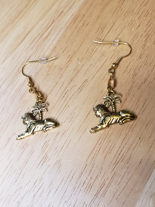 Egyptian Gold Sphinx Pendant Earrings