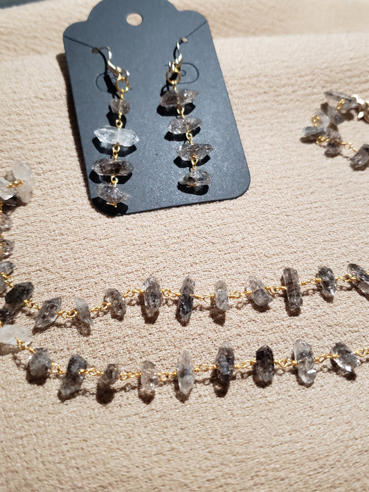 Raw Larvikite Crystal Necklace and Earring Set