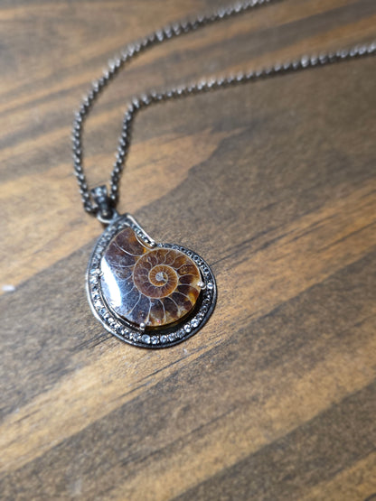 Diamond Framed Fossil Necklace