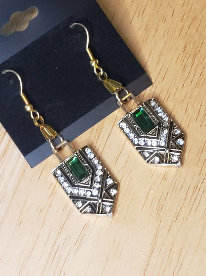 Gatsby-esque Emerald Green and Gold Earrings