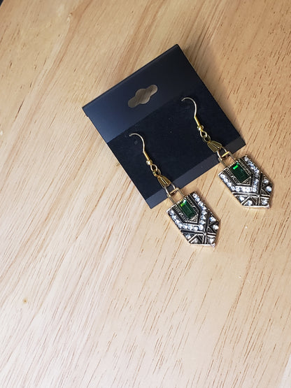 Gatsby-esque Emerald Green and Gold Earrings