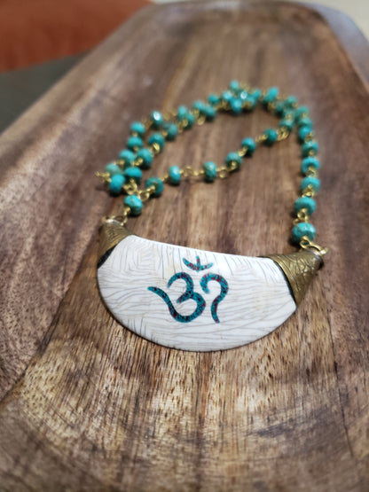 Tibetan Om Pendant Necklace with Turquoise Beads