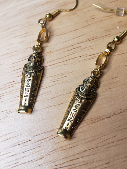 Egyptian Sarcophagus Mummy Pendant Earrings