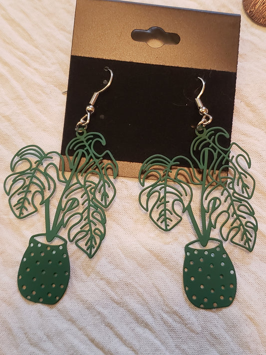 Plant Lover and Proud - Potted Plant Dangle Earrings