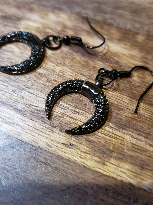 Cubic Zirconia Paved Black Horn Earrings