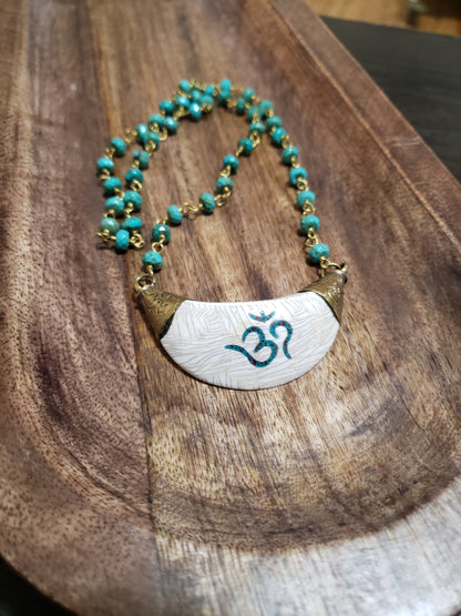 Tibetan Om Pendant Necklace with Turquoise Beads