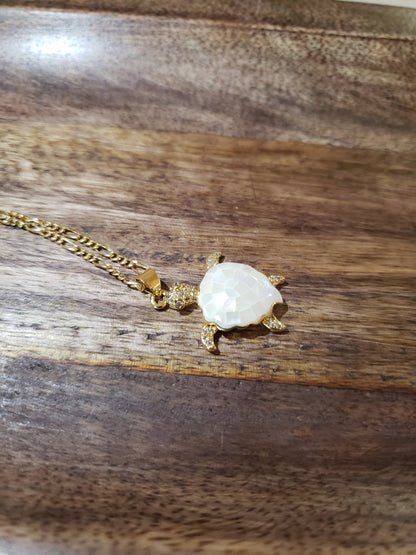 White and Gold Turtle Necklace