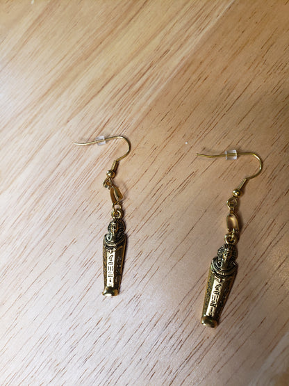 Egyptian Sarcophagus Mummy Pendant Earrings