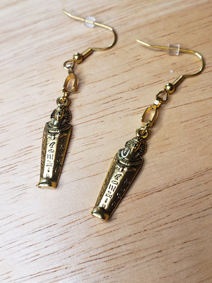 Egyptian Sarcophagus Mummy Pendant Earrings