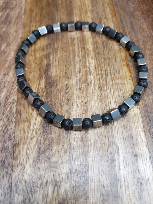 “Strata” – Lava Stone & Hematite Cube Bracelet