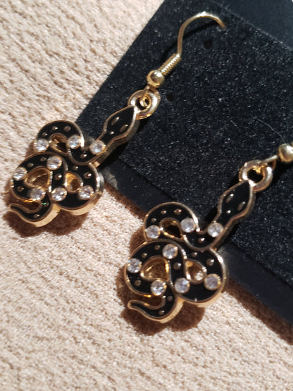 Mini Rhinestone Paved Snake Pendant Earrings