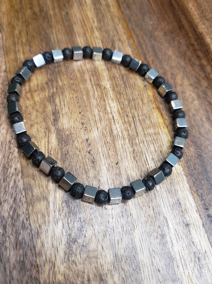 “Strata” – Lava Stone & Hematite Cube Bracelet