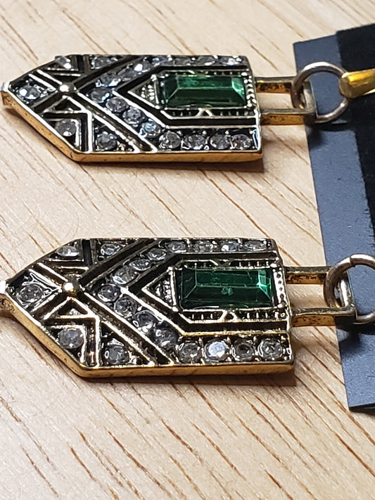 Gatsby-esque Emerald Green and Gold Earrings