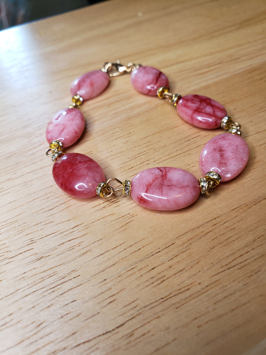 Pink Agate and Gold Bracelet