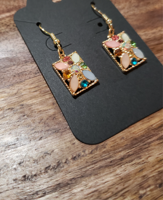 Stained Glass Multigem Square Pendant Earrings