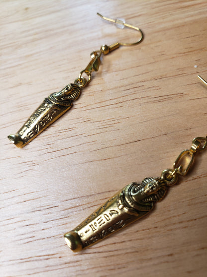 Egyptian Sarcophagus Mummy Pendant Earrings