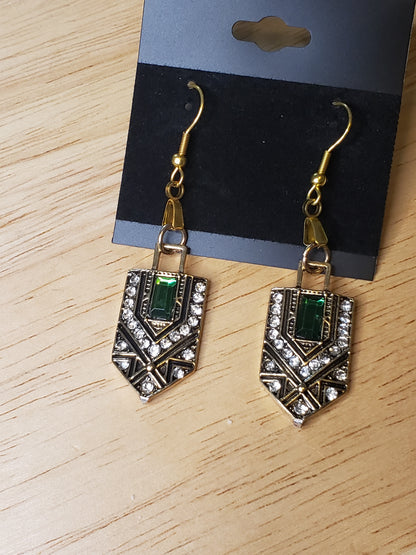 Gatsby-esque Emerald Green and Gold Earrings