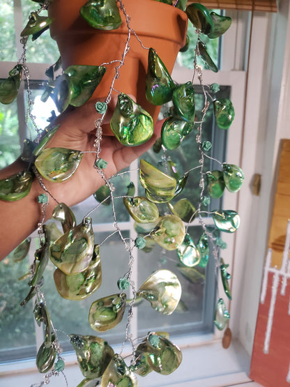 Beaded Plant- Green Auroaboralis Draping Leaf