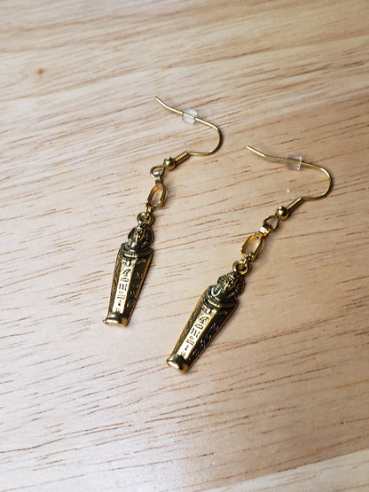 Egyptian Sarcophagus Mummy Pendant Earrings