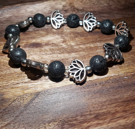 Lotus Flower and Lava Stone Bracelet