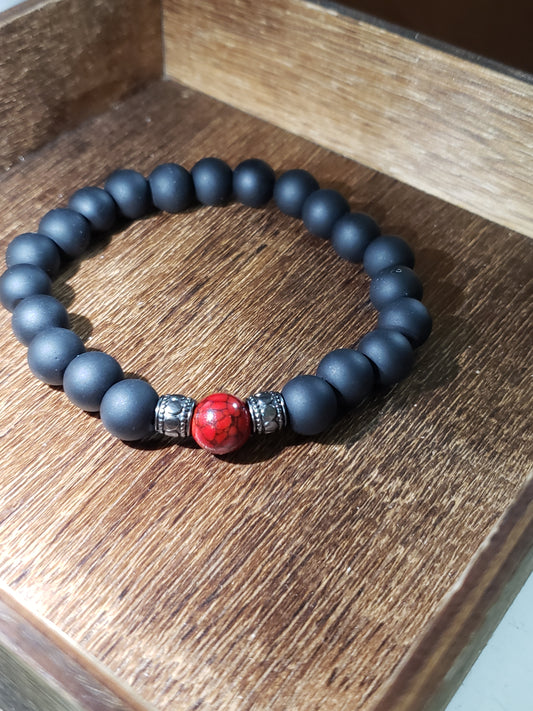 “Axis” – Matte Black & Red Accent Bracelet