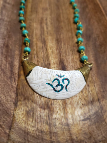 Tibetan Om Pendant Necklace with Turquoise Beads