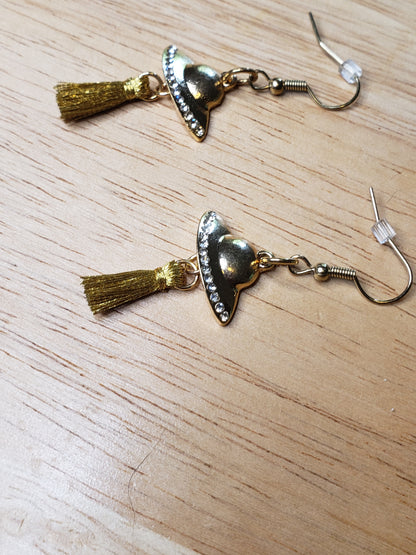 Gold Finish Spaceship Earrings w/ Tassels