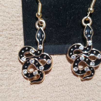 Mini Rhinestone Paved Snake Pendant Earrings