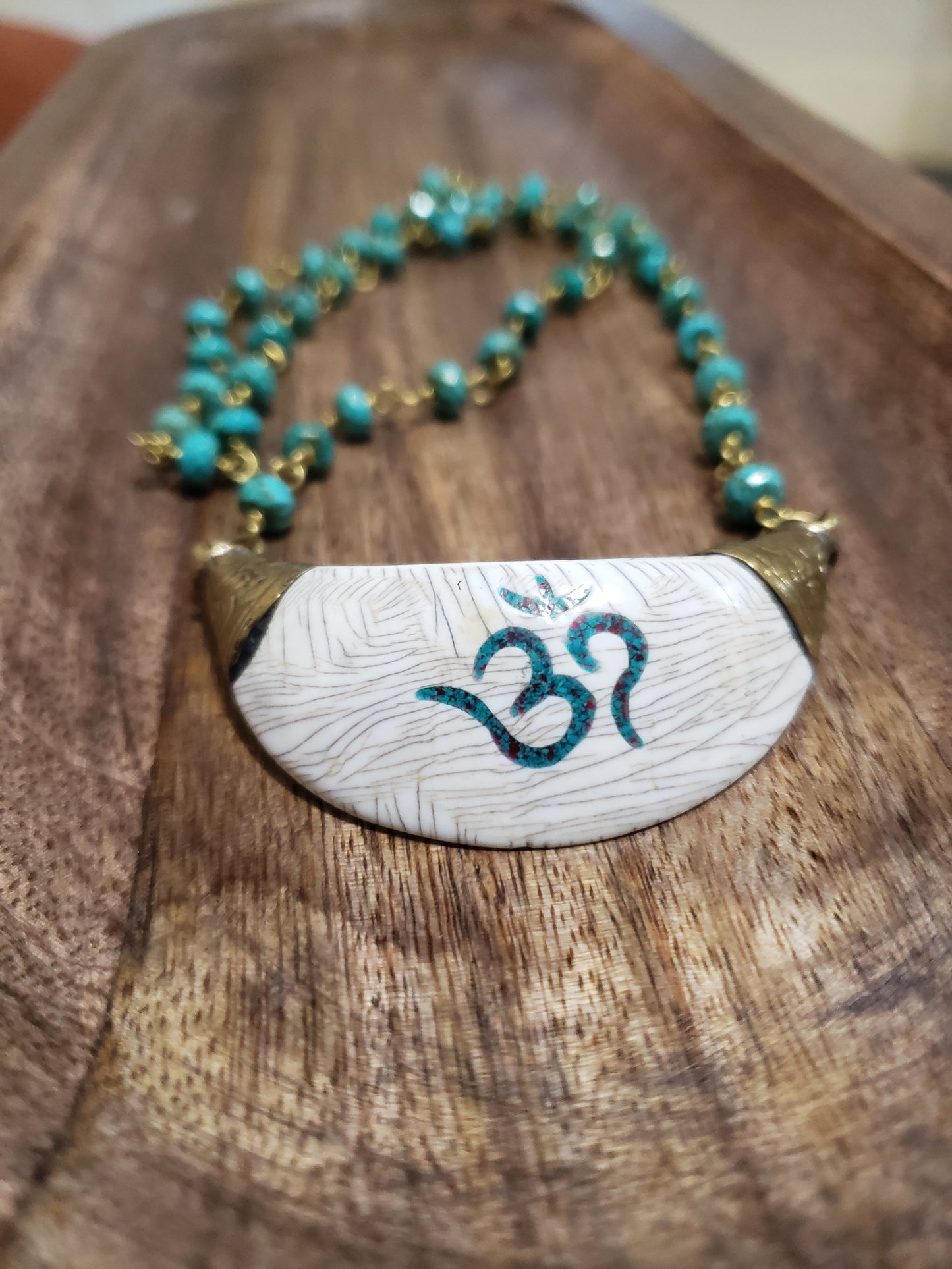 Tibetan Om Pendant Necklace with Turquoise Beads