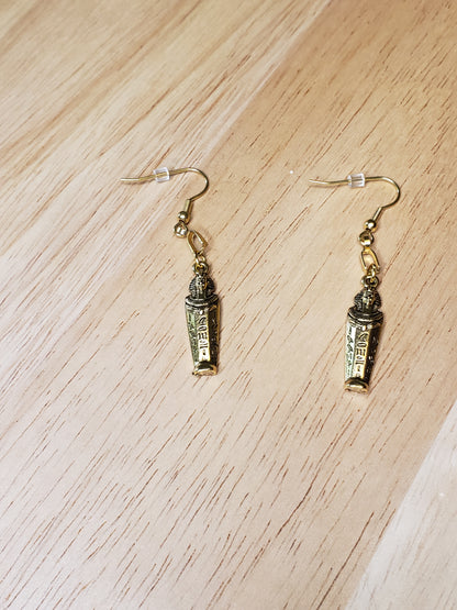 Egyptian Sarcophagus Mummy Pendant Earrings