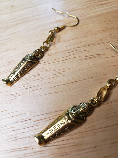 Egyptian Sarcophagus Mummy Pendant Earrings