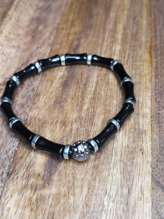 “Vessel” – Onyx Tube & Textured Accent Bracelet