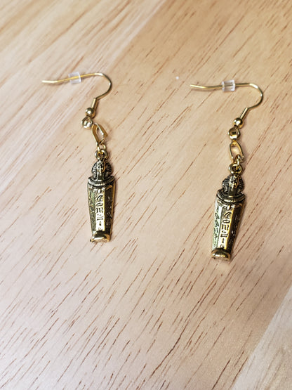 Egyptian Sarcophagus Mummy Pendant Earrings