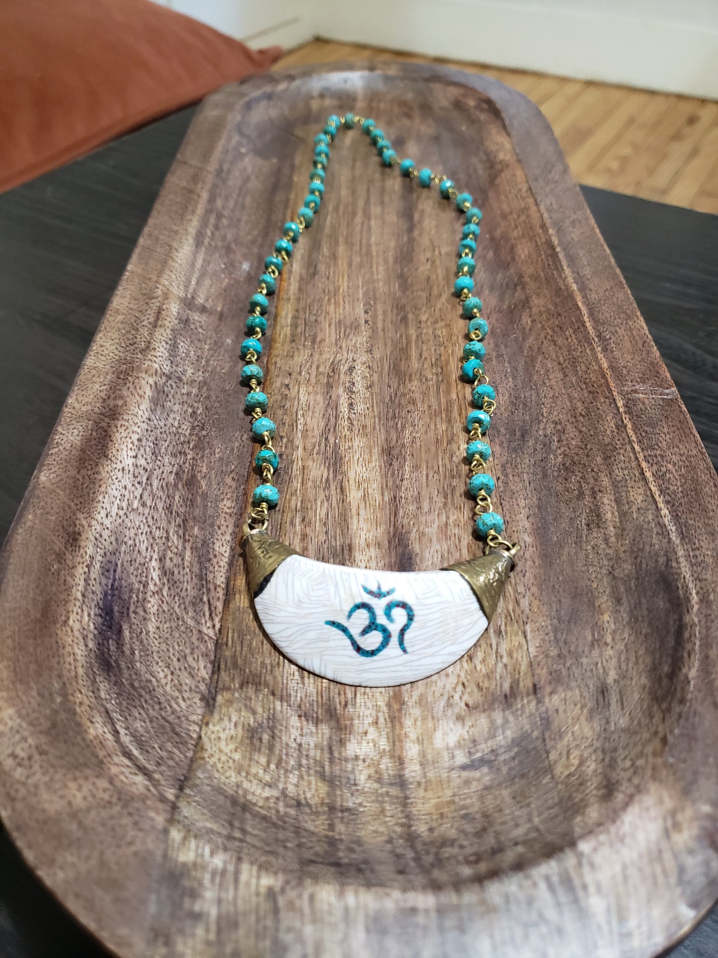 Tibetan Om Pendant Necklace with Turquoise Beads