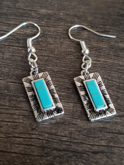 Silver Bohemian Turquoise Pendant Earrings