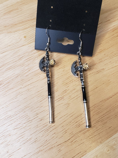 Silver Knights Halberd with Gold Rose Earrings