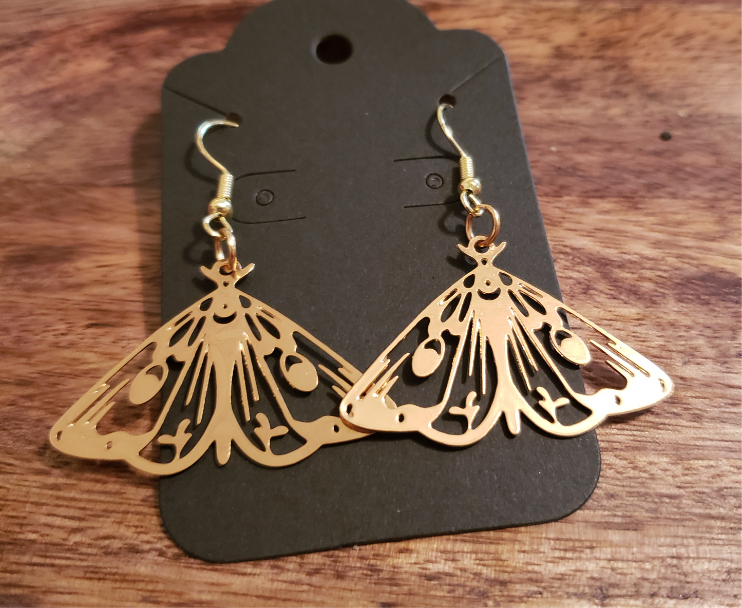 Golden Filigree Luna Moth Earrings