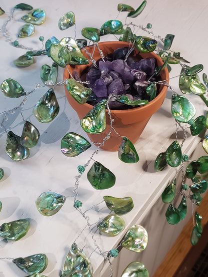Beaded Plant- Green Auroaboralis Draping Leaf