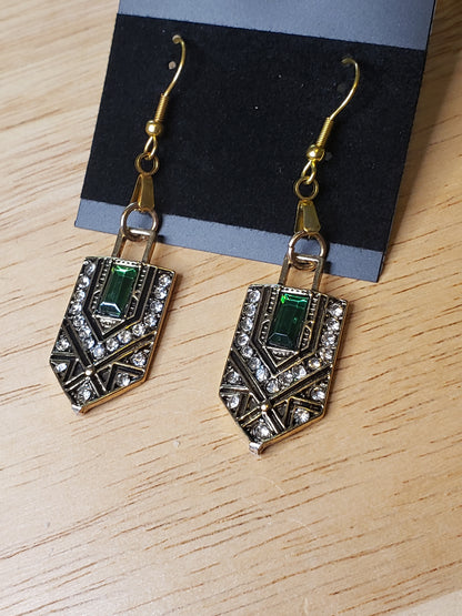 Gatsby-esque Emerald Green and Gold Earrings